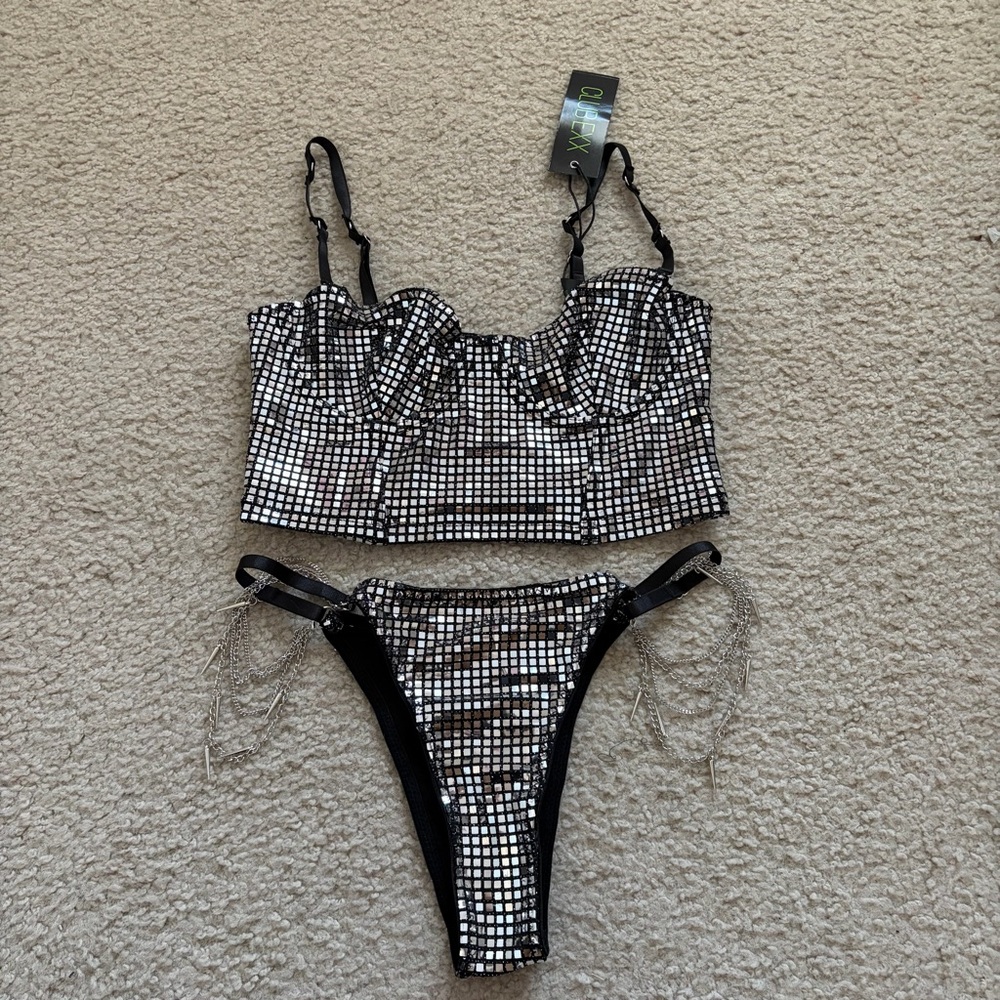 Dolls Kill Current Mood DISCO FUSION BUSTIER & PANTY SET
